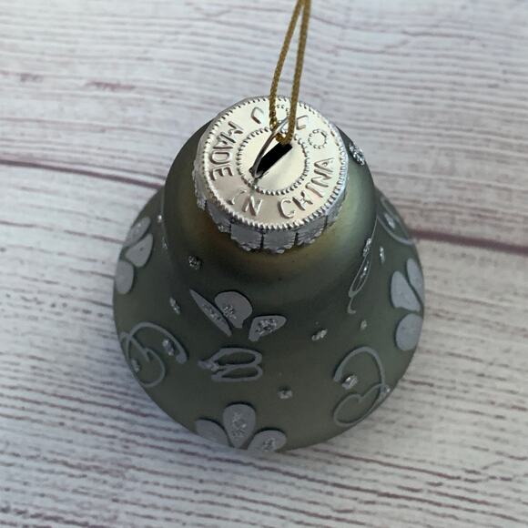 Greenish Gray and Silver Glass Bell Christmas Tree Ornament Glitter Detail 4"H - Picture 6 of 12